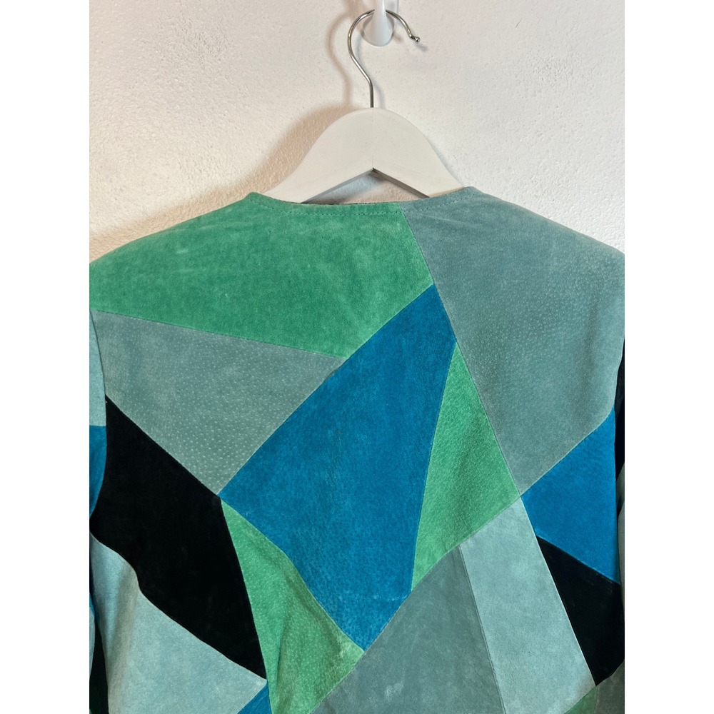 VTG Patchwork Patchwork Suede Leather Jacket Crop… - image 8